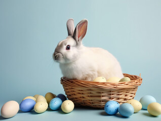 Enchanted Discovery: Bunny's Delightful Encounter with a Basket of Easter Eggs - AI Picture