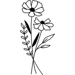 Fototapeta na wymiar Hand Drawn Flower, Flower Line Art