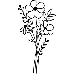 Hand Drawn Flower, Flower Line Art