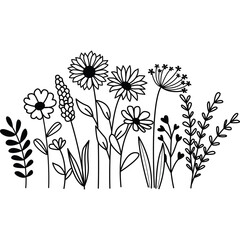 Hand Drawn Flower, Flower Line Art