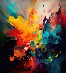 Rainbow explosion of Abstract paint splash on canvas. Generative AI. Vibrant flow of paint