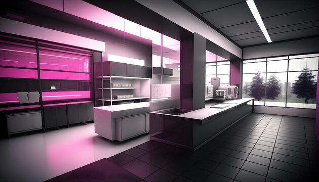 interior design of hi-tech futuristic clinical laboratory, ultra modern sports innovation facility, Generative AI