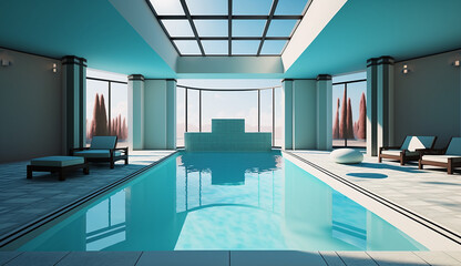 Obraz na płótnie Canvas Modern Hotel with Swimming Pool, Generative AI