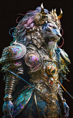 Surreal Portrait of a Warrior Lion. Lion King. Created with Generative AI Technology