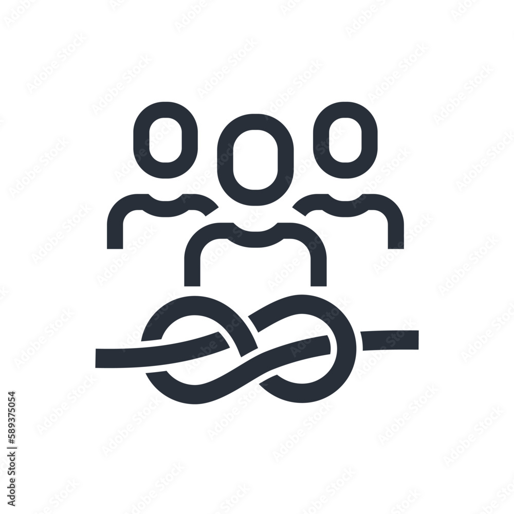Poster together human unity. team connectivity. vector linear icon isolated on white background.