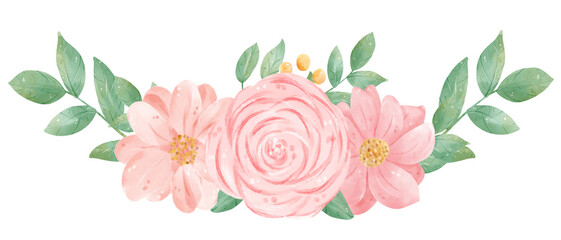 Obraz premium watercolour sweet floral wreath and banner flower bouquet painting
