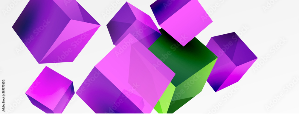 Poster 3d cubes vector abstract background. composition of 3d square shaped basic geometric elements. trend