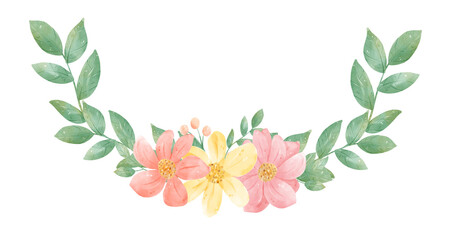 watercolour sweet floral wreath and banner flower bouquet painting
