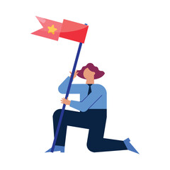 businesswoman waving success flag