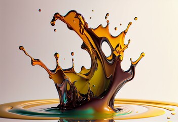 Splash of oily liquid close-up isolated on white background. Generative AI
