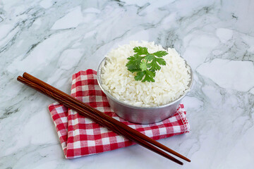 cooked white rice (Jasmine rice) served in a cup