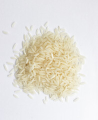 Heap of White Jasmine rice on white background.