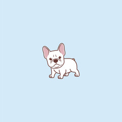 Cute white french bulldog puppy cartoon, vector illustration