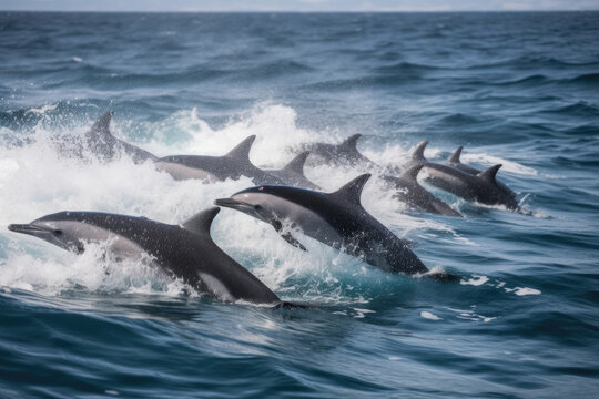 Dolphins Dancing in the Pacific Ocean