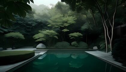 Tranquil Backyard Pool Background, Made with Generative AI