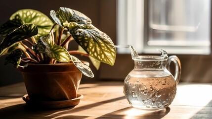 Watering Plants A Lone Plant Background, Made with Generative AI