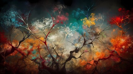 Neurons in a Surreal Setting Background, Made with Generative AI