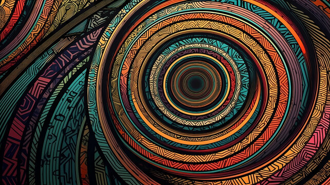 concentric circles and arcs background. digital art illustration. generative AI