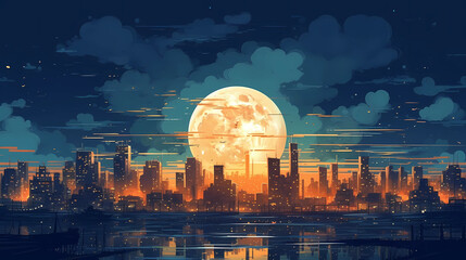 full moon shining brightly in a midnight sky. digital art illustration. generative AI - obrazy, fototapety, plakaty
