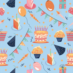 Birthday pattern for design on blue background