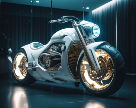 Majestic Futuristic Simplified Design of a Motorcycle. Generative AI