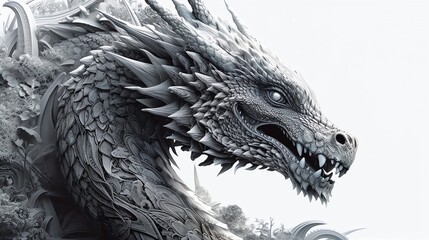 Dragon Decorated 2D White Background, Made with Generative AI