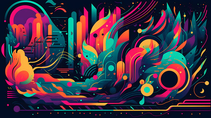 A burst of neon colors in organic background. digital art illustration. generative AI