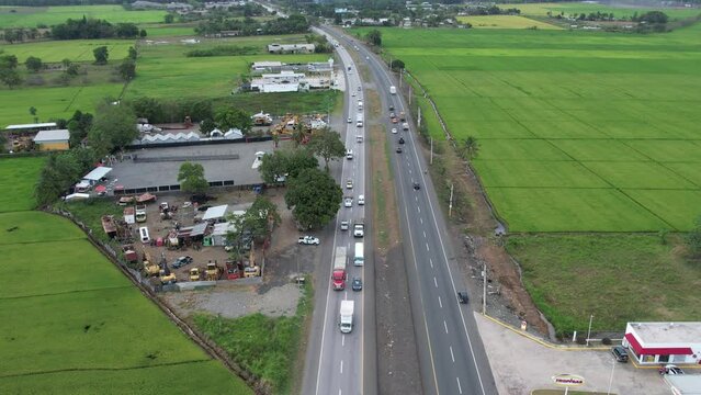 Autopista Duarte road in Dominican Republic, Bonao. Aerial View.