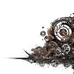 Clock and Gears Decorated White Background, Made with Generative AI