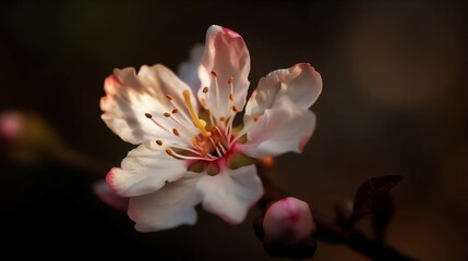 Cherry Blossom Branch Close-up Background, Made with Generative AI
