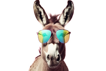 donkey, wearing shades sunglass eyeglass isolated. Generative AI