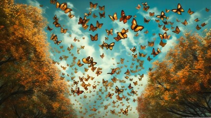 Fototapeta na wymiar Swarm of Butterflies Background, Made with Generative AI