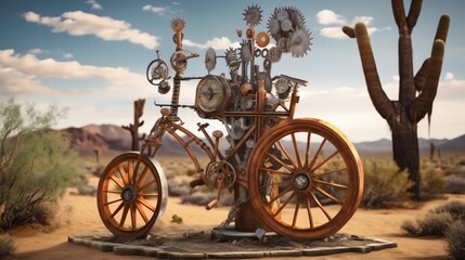 Fototapeta na wymiar Vintage Bicycle Surrealism Artwork Background, Made with Generative AI
