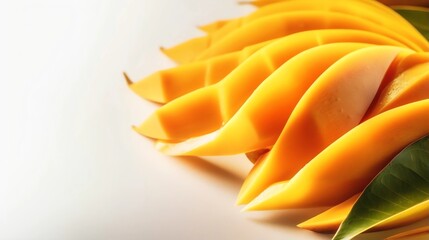 Ripe Mango Slices on White Gradient Background, Made with Generative AI
