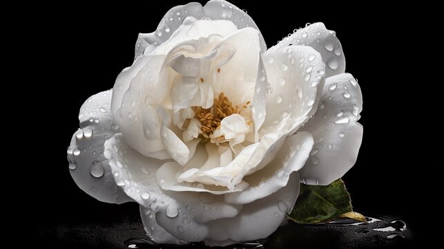 Small White Rose with Water Droplets Photograph, Made with Generative AI