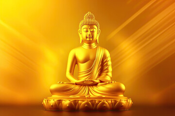 Buddha golden statue decorated with lotus blossoms, generative AI	