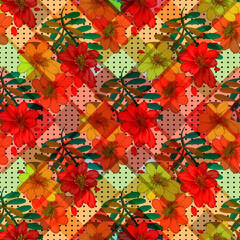 Vector floral ethnic seamless pattern in doodle style with flowers and leaves. Gentle, spring, summer floral background.