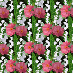 Vector floral ethnic seamless pattern in doodle style with flowers and leaves. Gentle, spring, summer floral background.