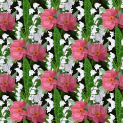 Foto op Plexiglas Vector floral ethnic seamless pattern in doodle style with flowers and leaves. Gentle, spring, summer floral background. © vectorjazz