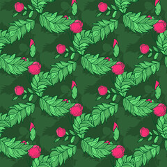 Vector floral ethnic seamless pattern in doodle style with flowers and leaves. Gentle, spring, summer floral background.