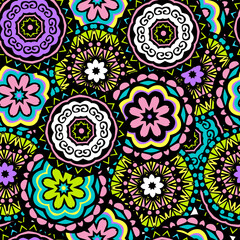 Vector  ethnic seamless pattern in doodle style with Abstract tracery .  Traditional elements