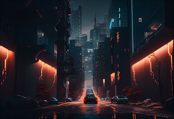 Fototapeta na wymiar Futuristic city scene at night generative AI