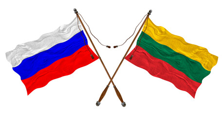 National flag  of Lithuania and Russia. Background for designers