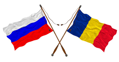 National flag  of Romania and Russia. Background for designers