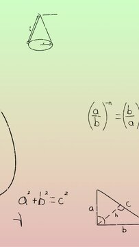 Animation of handwritten mathematical formulae over green to pink background