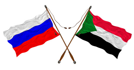 National flag  of Sudan and Russia. Background for designers