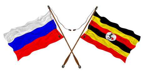 National flag  of Uganda and Russia. Background for designers