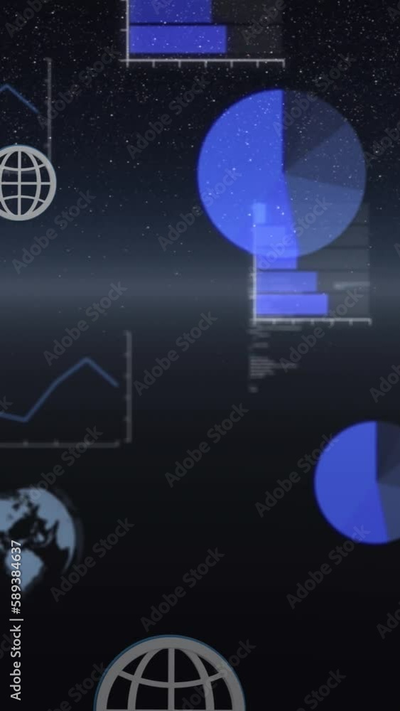 Poster animation of statistics and data processing with globes