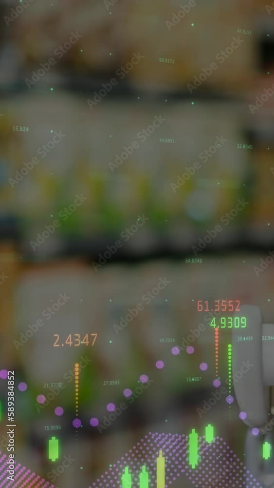 Poster animation of data processing over trolley in shop