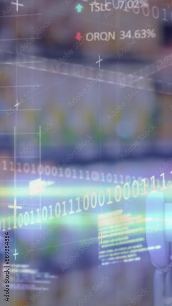 Poster animation of data processing over trolley in shop